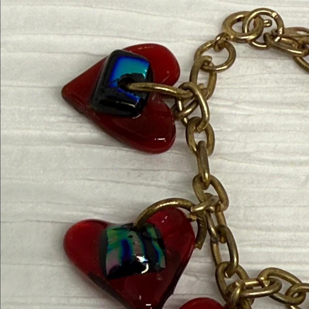 Gorgeous vintage Red glass Heart Charm Bracelet